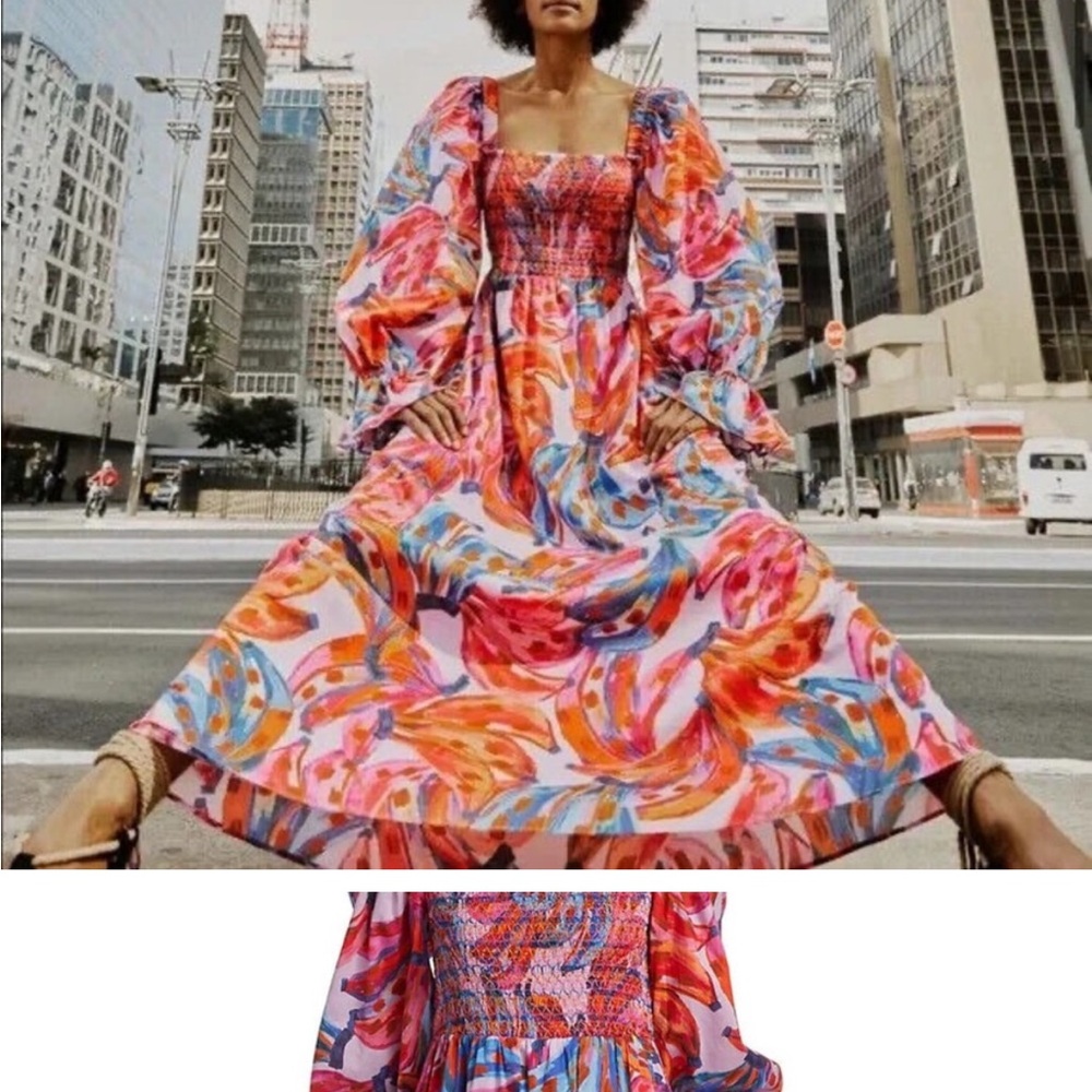 FARM Rio Vibrant Pink and Red Long Sleeve Dress-new - Picture 2 of 7